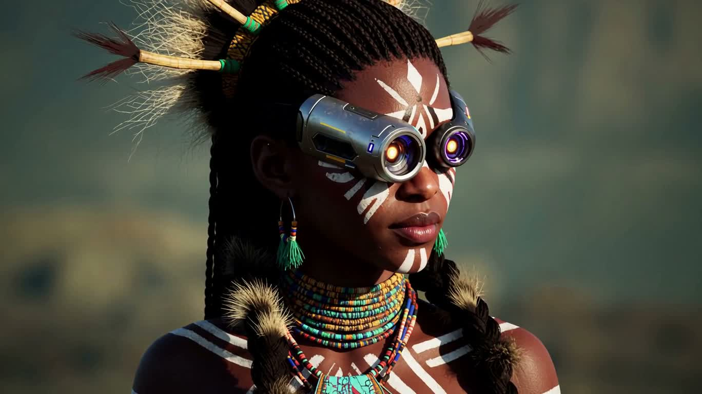 Glowing Prosthetic Eye of a Future Tribal Girl