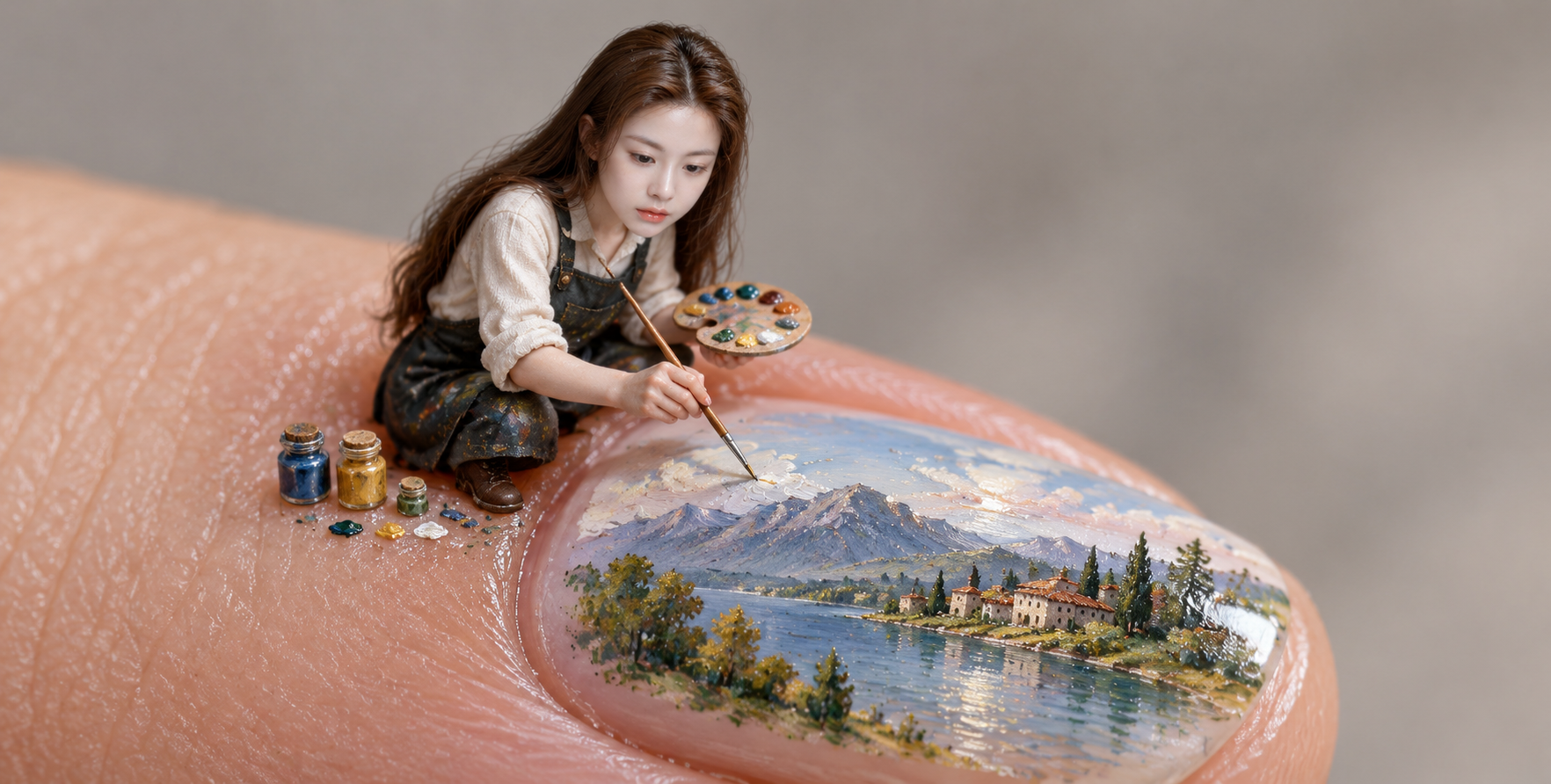 指甲画布上的微型油画师 — AI image creation