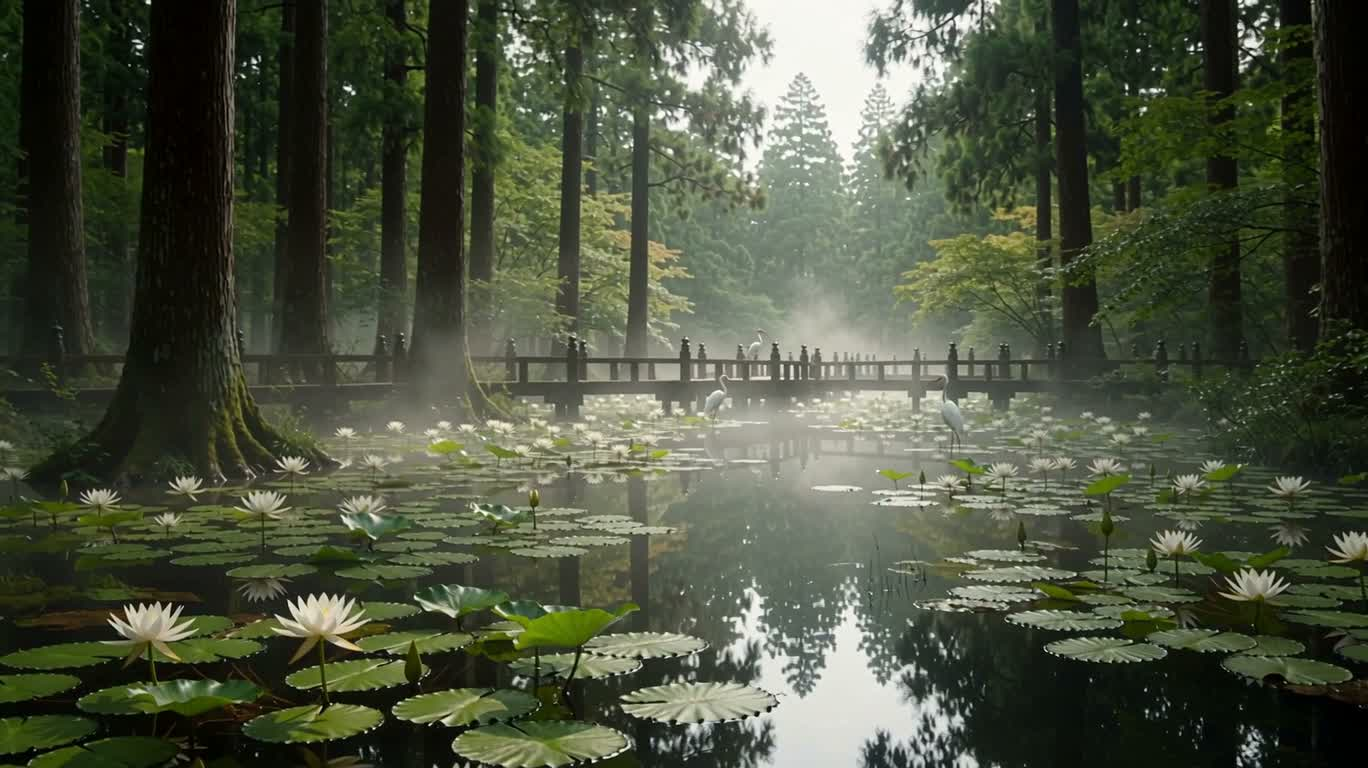 Lotus blanc dans les eaux brumeuses — AI video creation