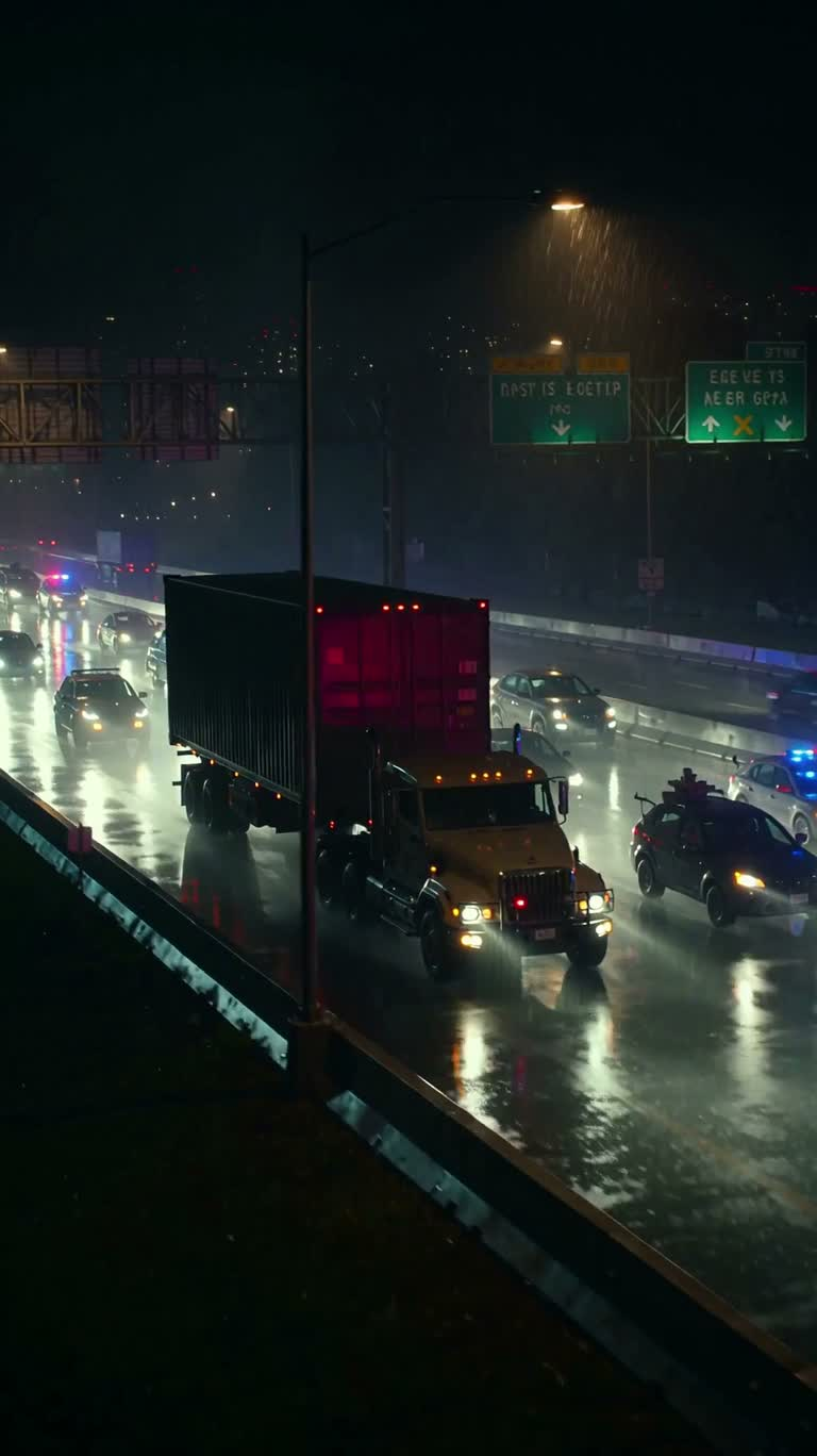 雨夜公路上的霸王龙突袭 — AI video creation