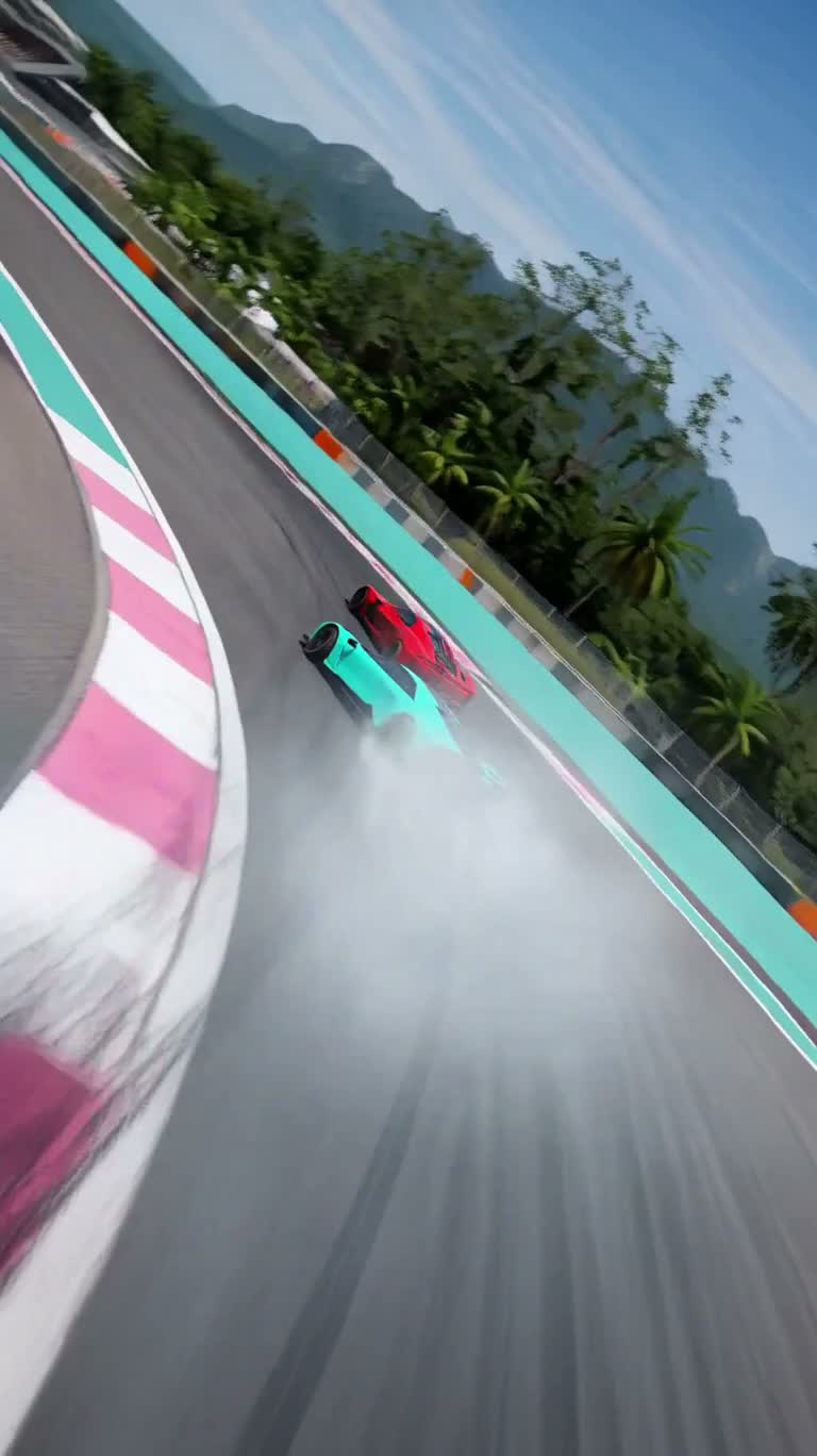 热带赛道双车漂移追逐 — AI video creation