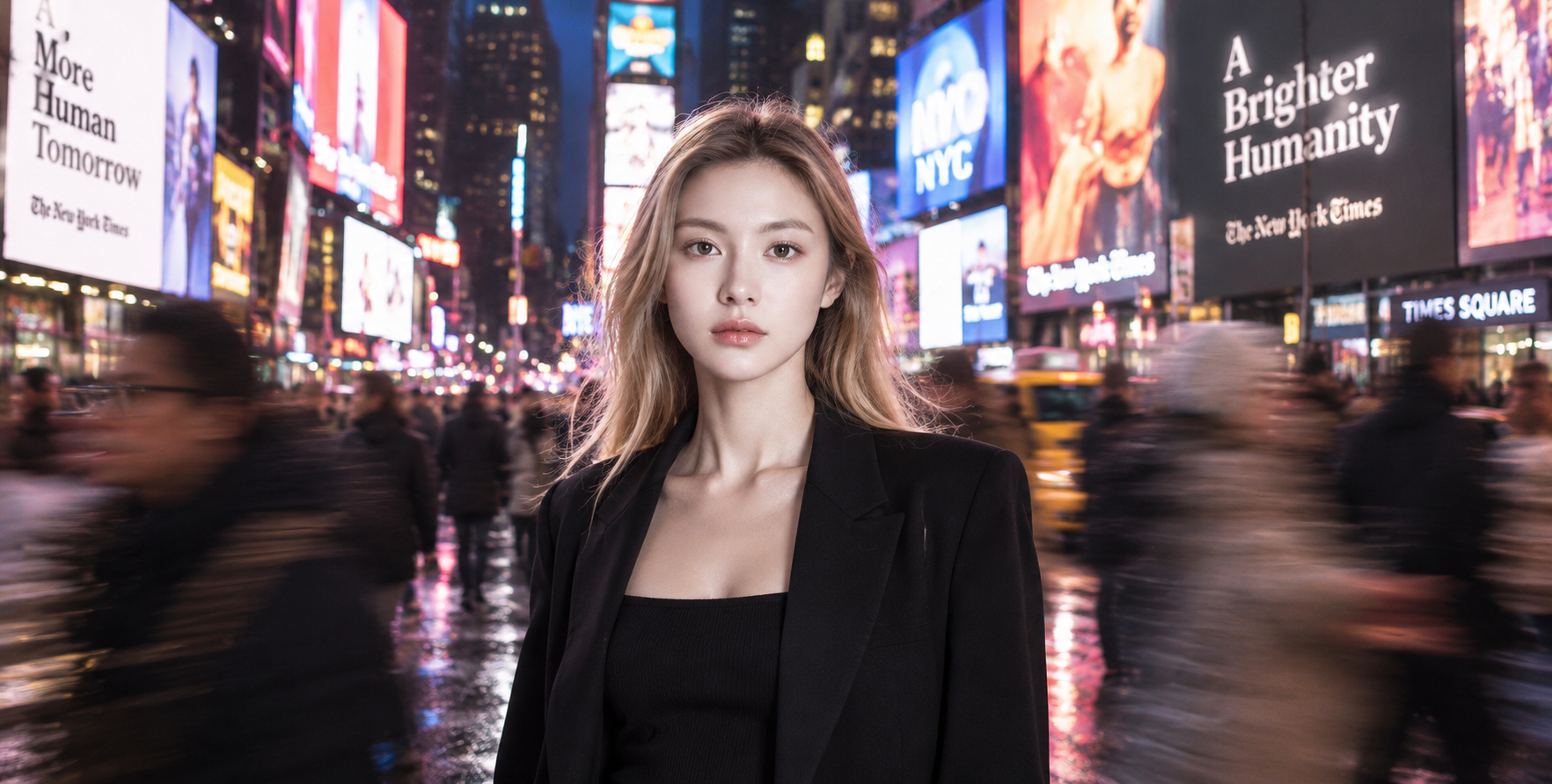 时代广场的静谧金发女郎 — AI image creation
