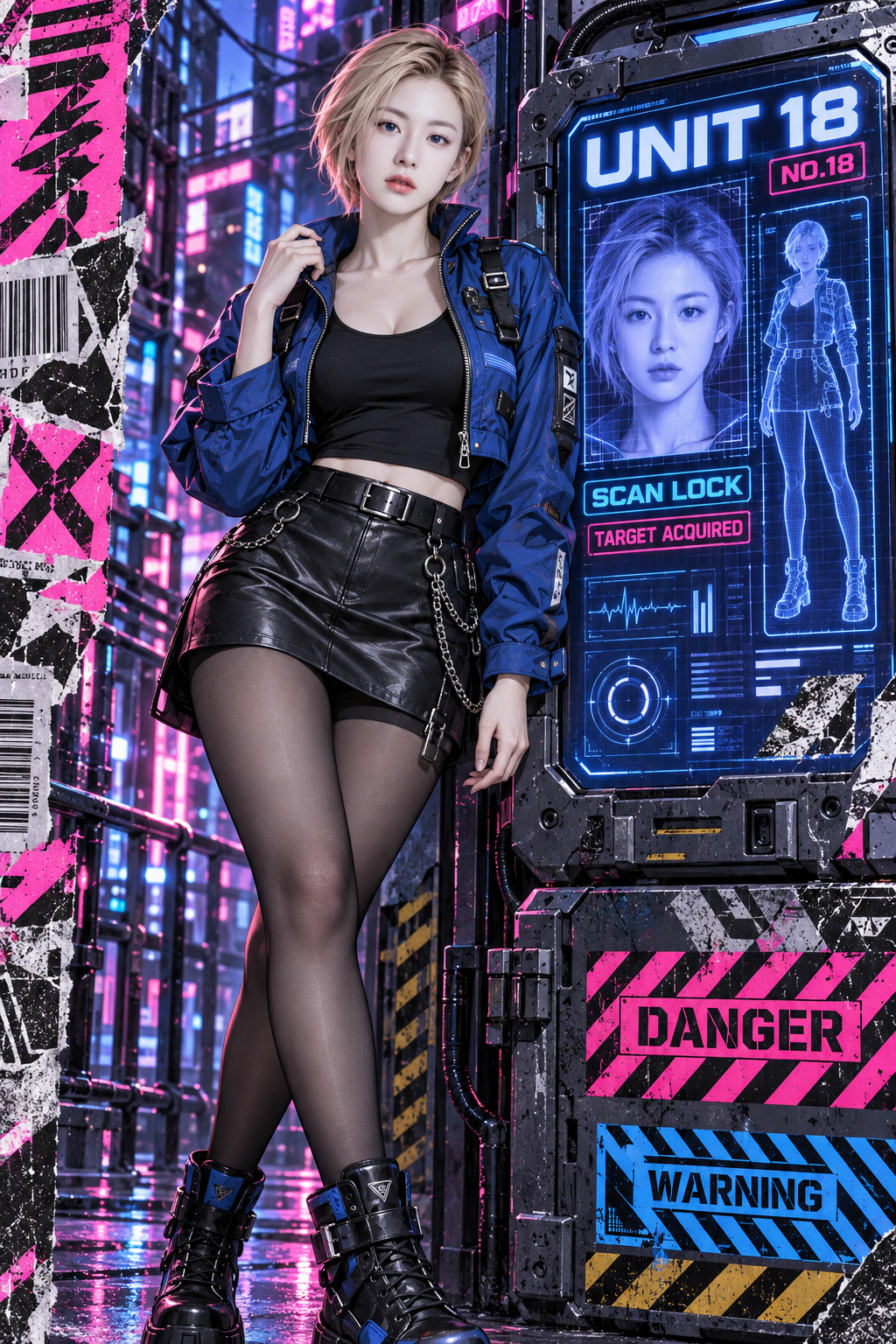 赛博扫描界面中的原创机能风角色卡 — AI image creation