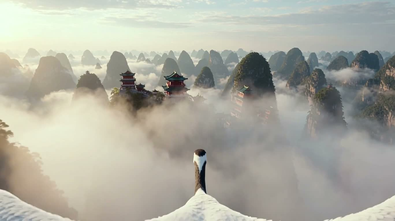 云海仙山中的白鹤飞行 — AI video creation