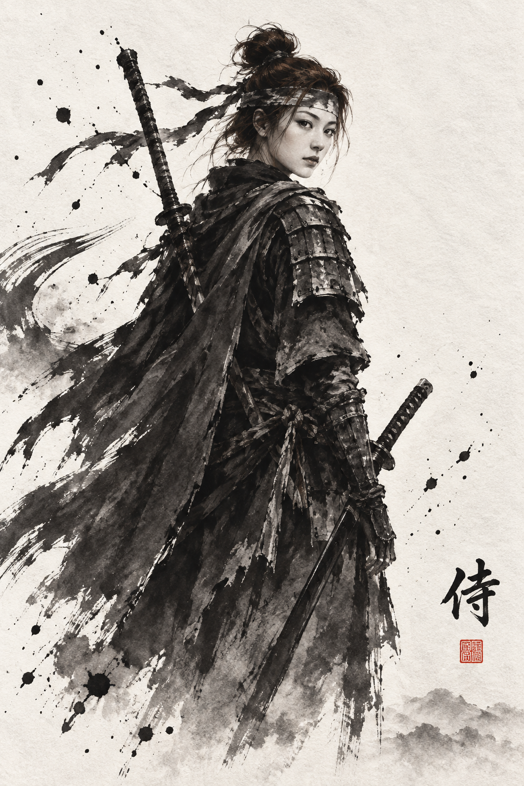 传统日式水墨浪人武士背影 — AI image creation