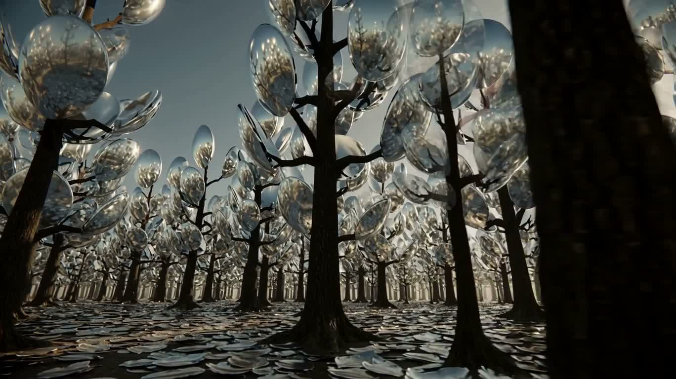 Feuilles de miroir en forêt paisible — AI video creation