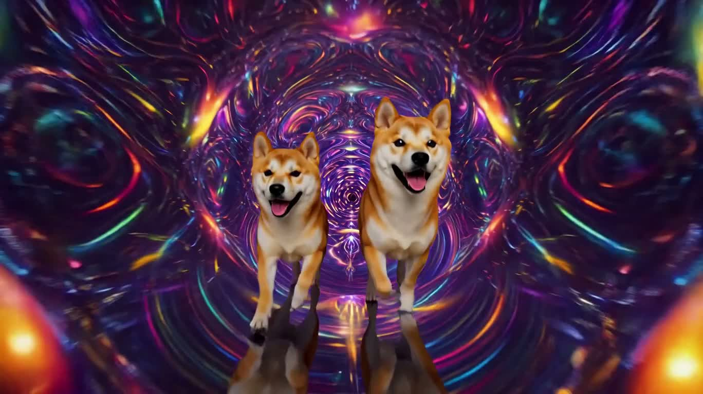 柴犬穿越四维幻彩隧道 — AI video creation