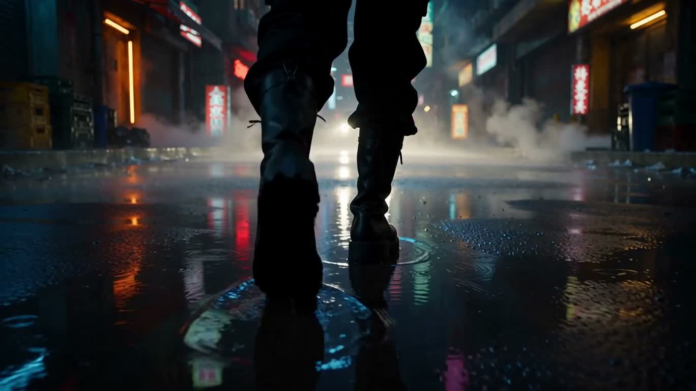 霓虹雨巷中的赛博浪人 — AI video creation