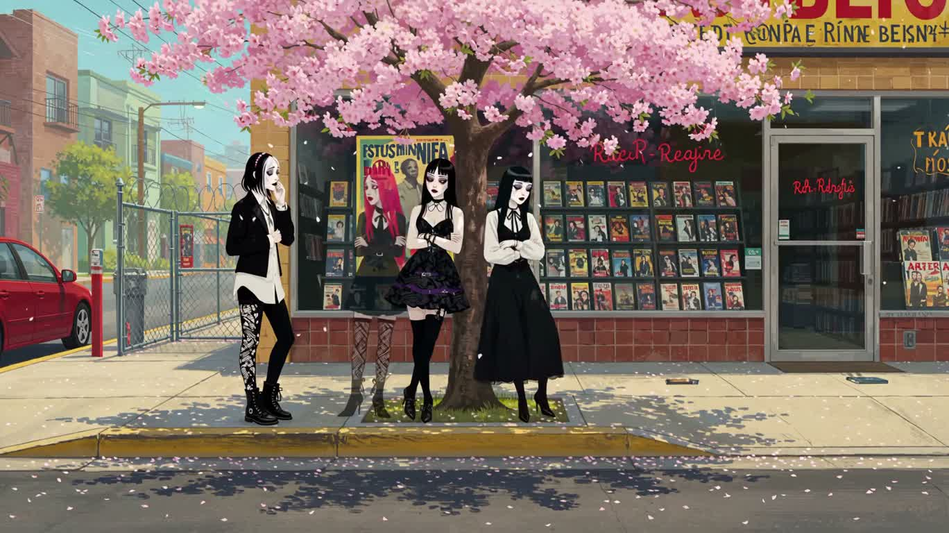樱花树下的哥特闲谈 — AI video creation