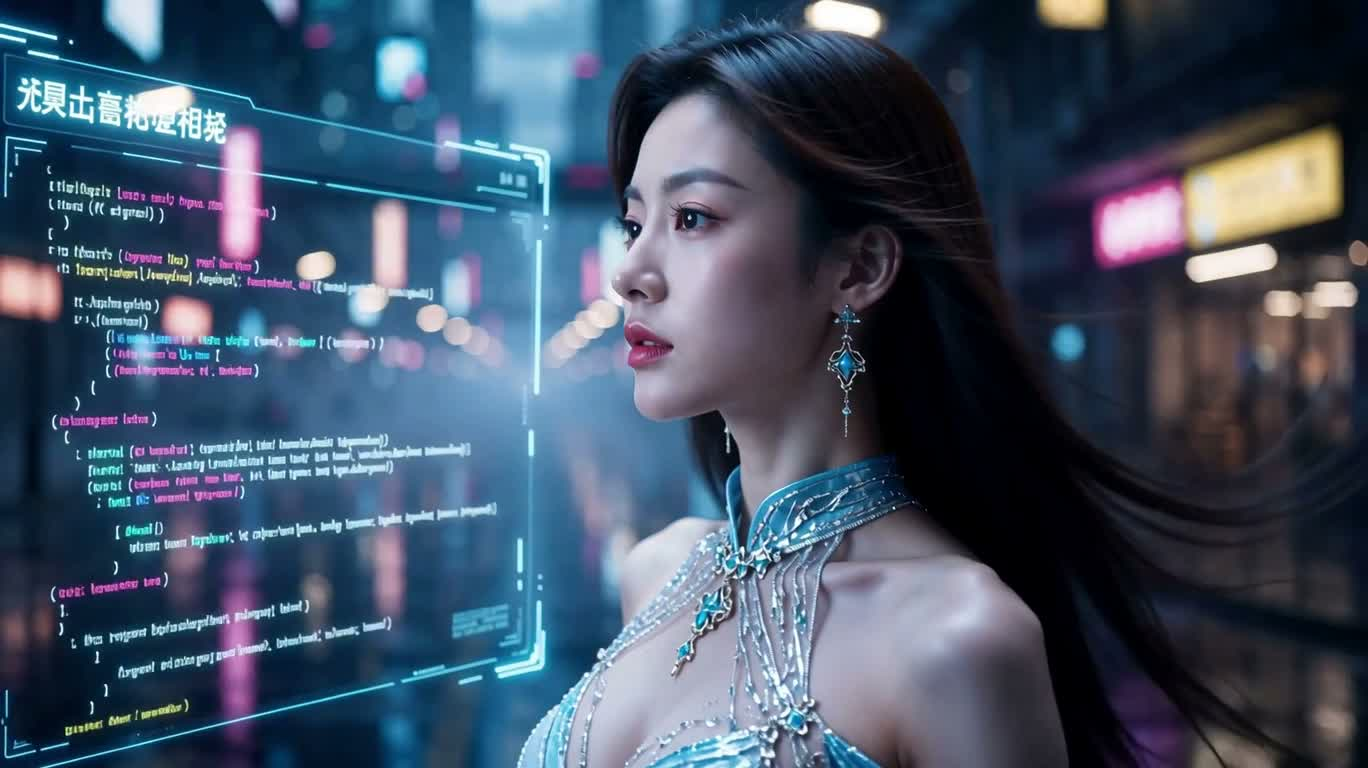 霓虹幻境中的黑客女王 — AI video creation