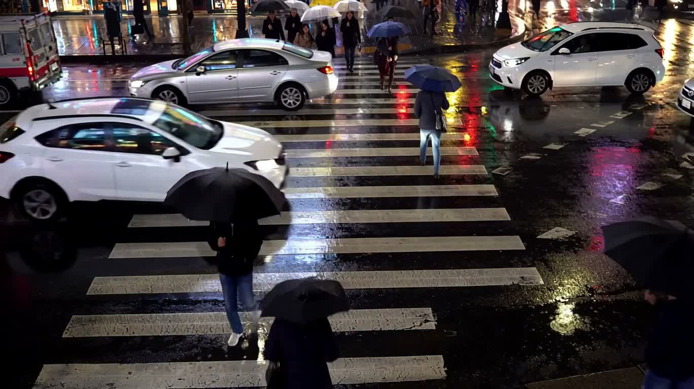 Rainy Night Crosswalk: Mondrian City — AI video creation