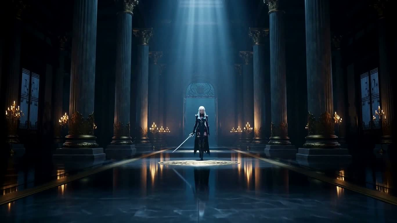 White-Haired Assassin: Palace Corridor Ambush — AI video prompt