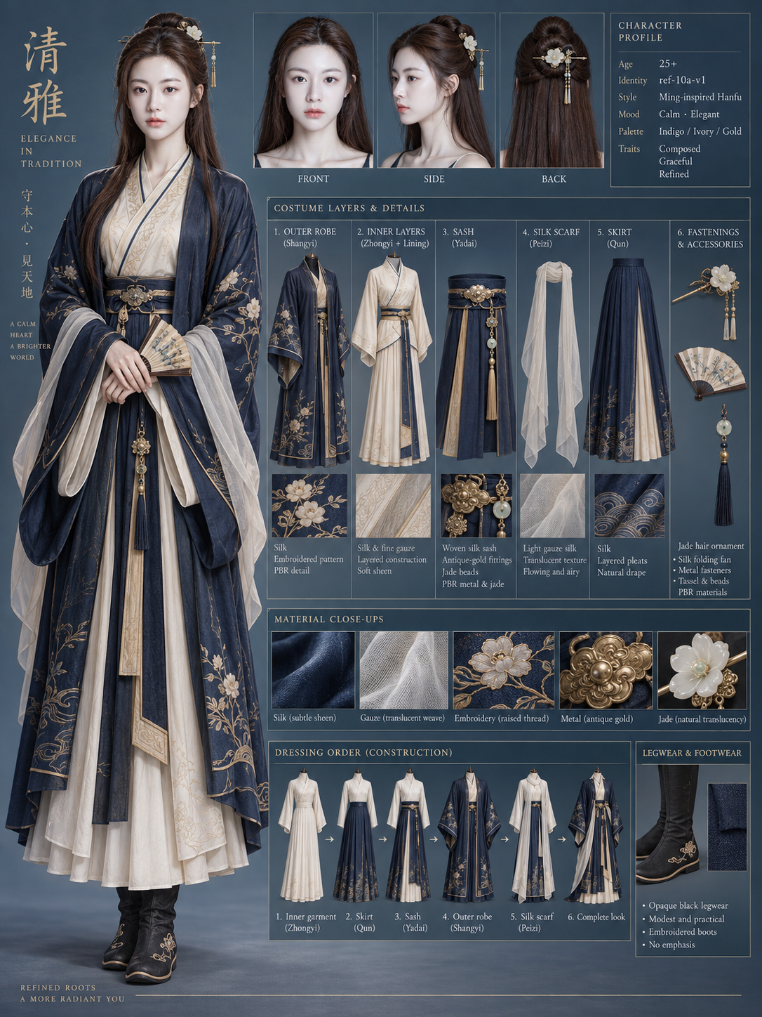 成年女性汉服角色3D服饰分层设定图 — AI image creation