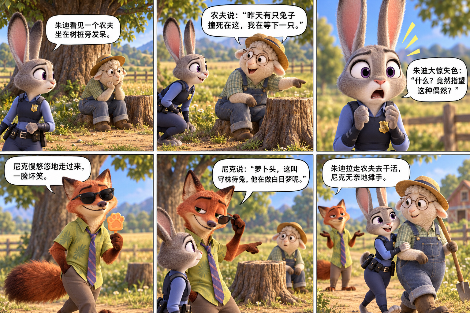 L'histoire en six cases de Judy et Nick attendant une aubaine