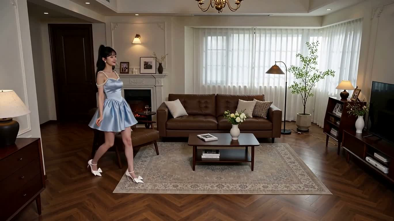 거실에서의 수줍은 손가락 하트 응답 — AI video creation
