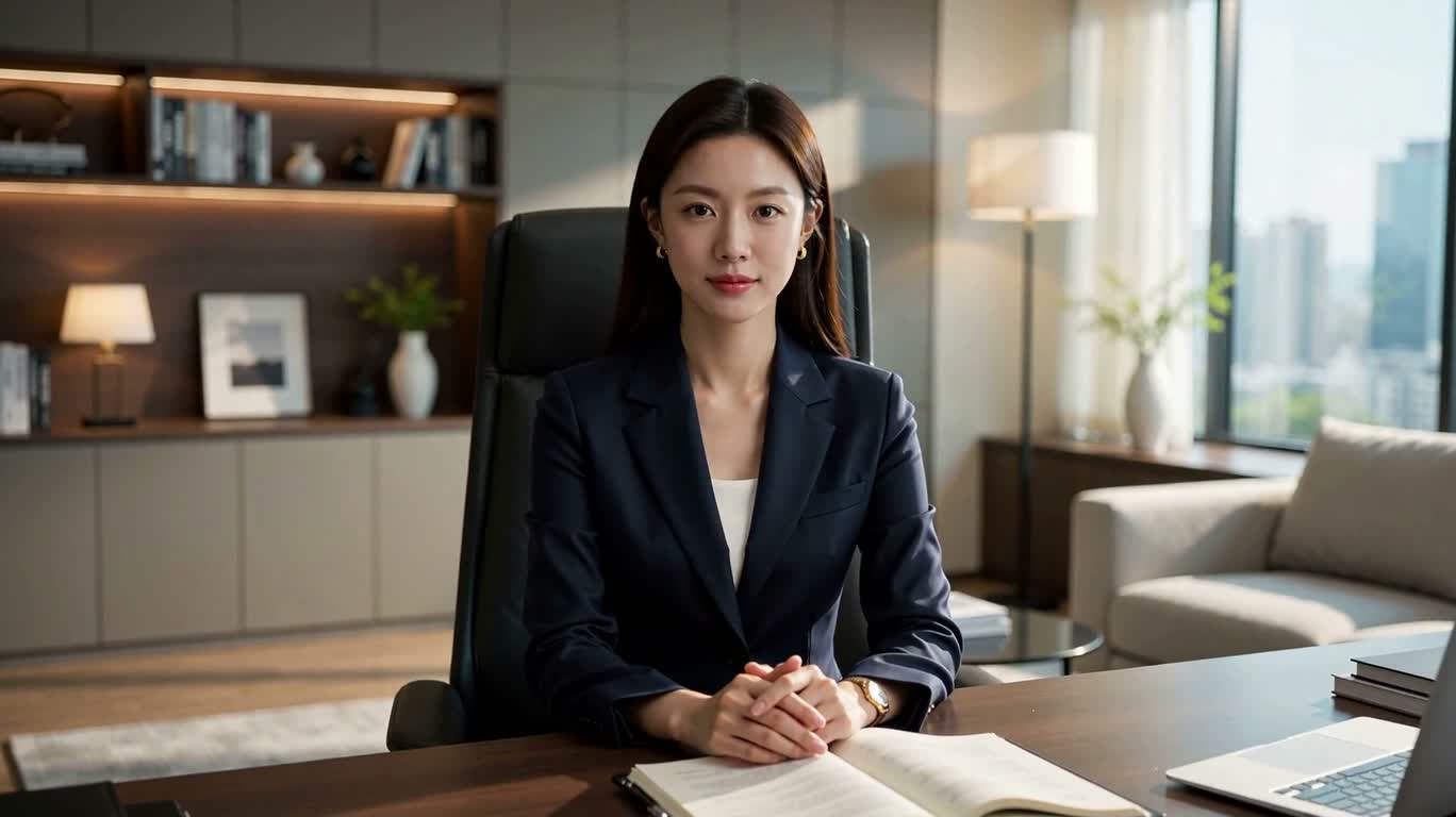 Chân dung nữ chuyên gia trong văn phòng hiện đại — AI video creation
