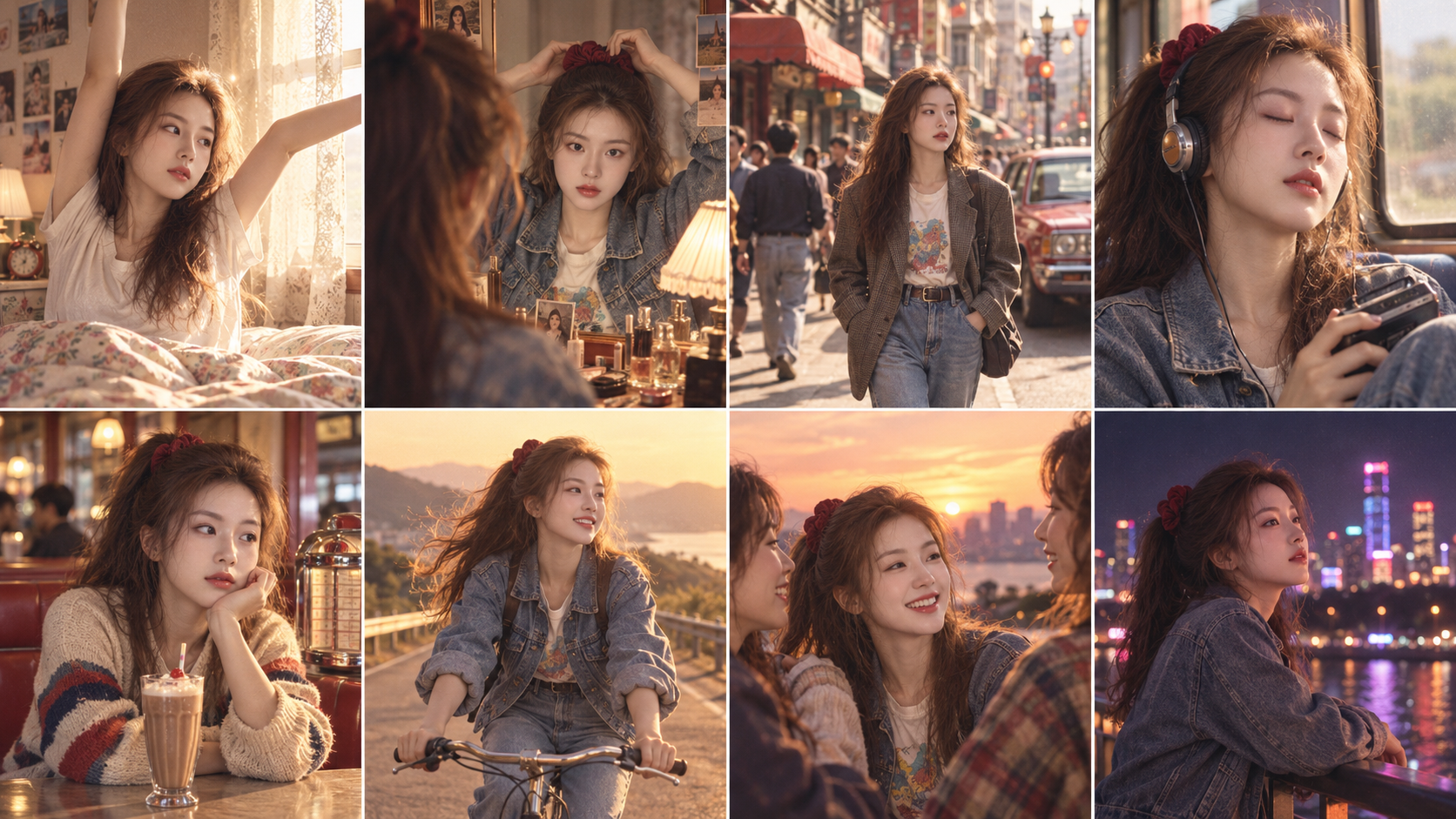 Soft 1980s Chinese day-in-the-life storyboard — AI image creation