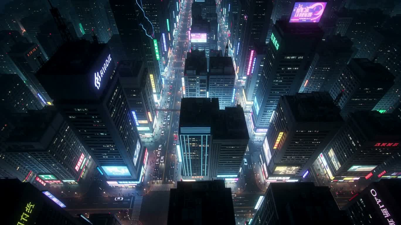 霓虹天台的蓝晶能量 — AI video creation