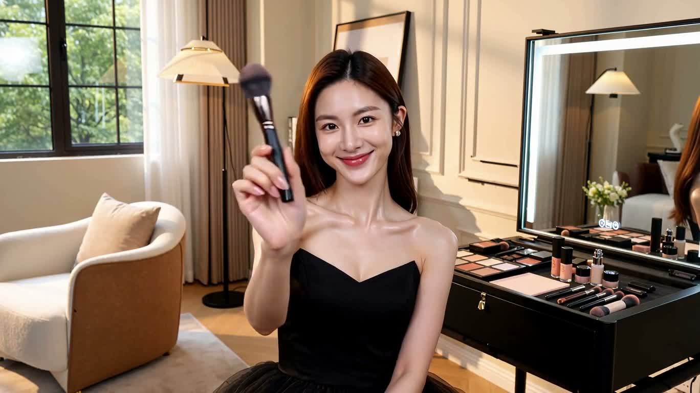 奢华梳妆间的15秒焕彩妆容 — AI video creation