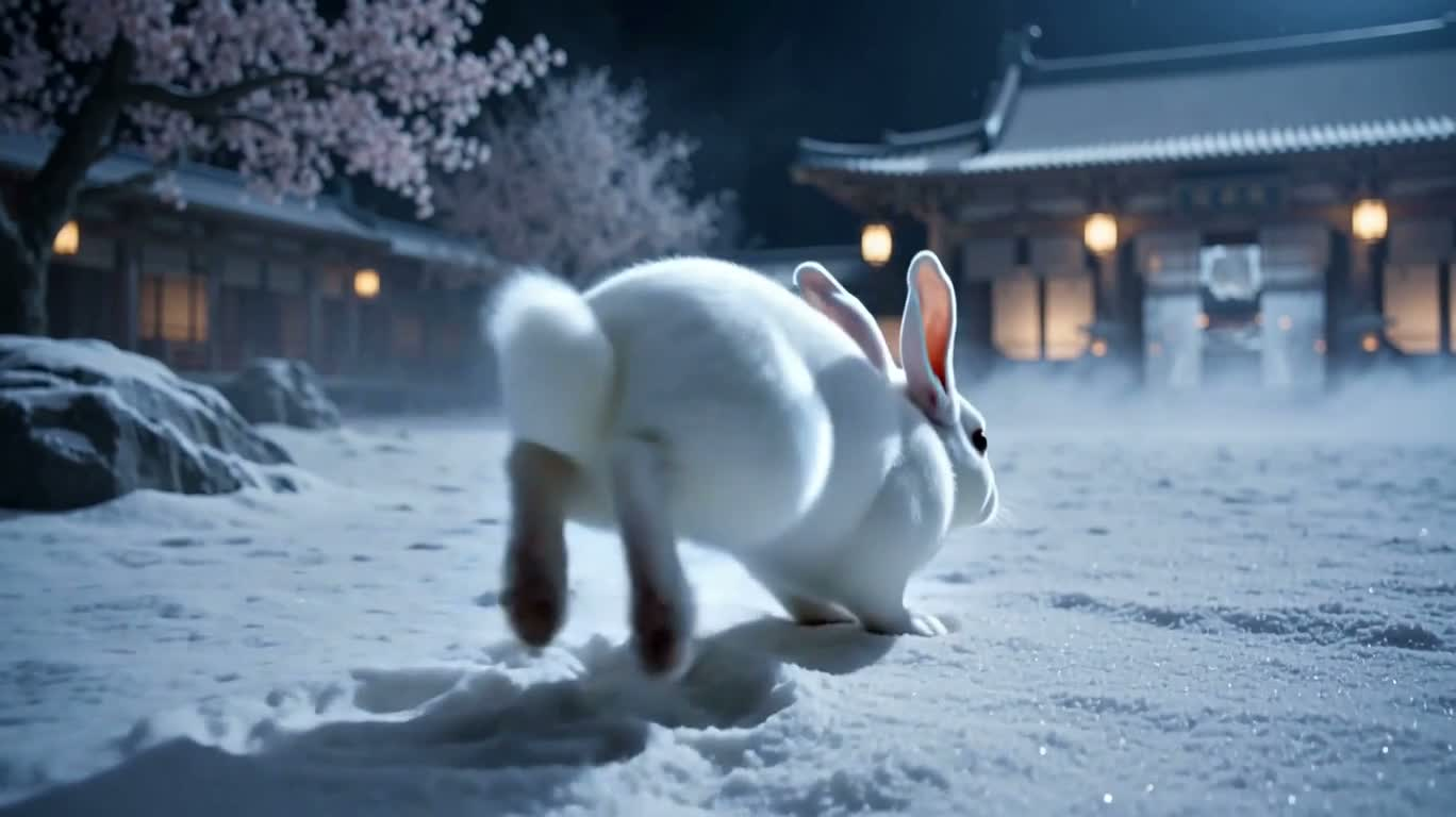 月宫雪夜:玉兔寻嫦娥
