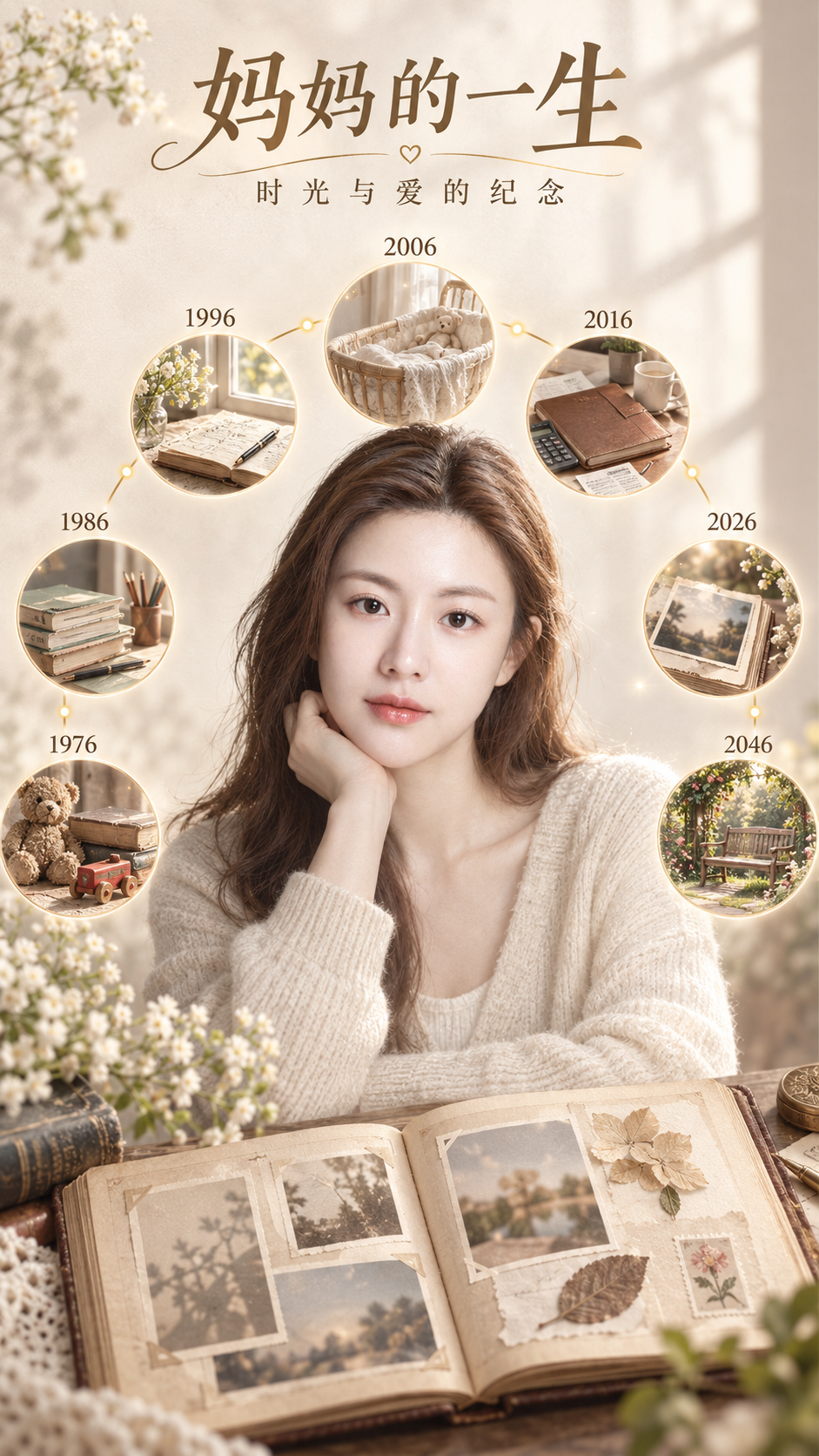 妈妈人生时间轴纪念肖像 — AI image creation