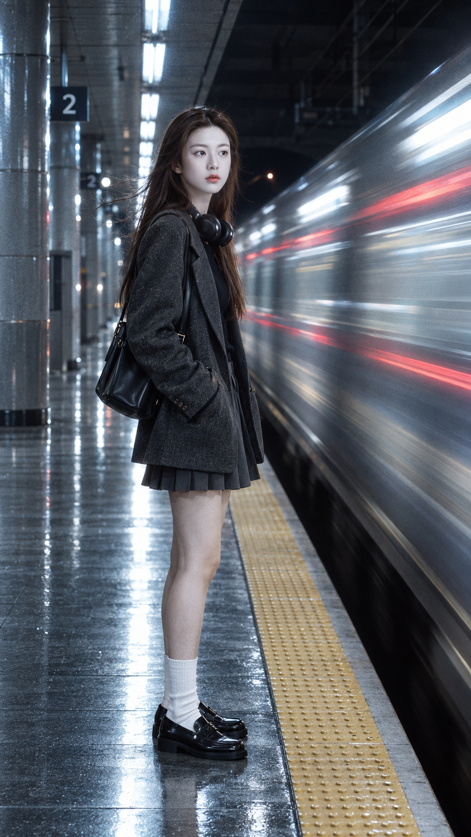 午夜站台的长曝光都市肖像 — AI image creation