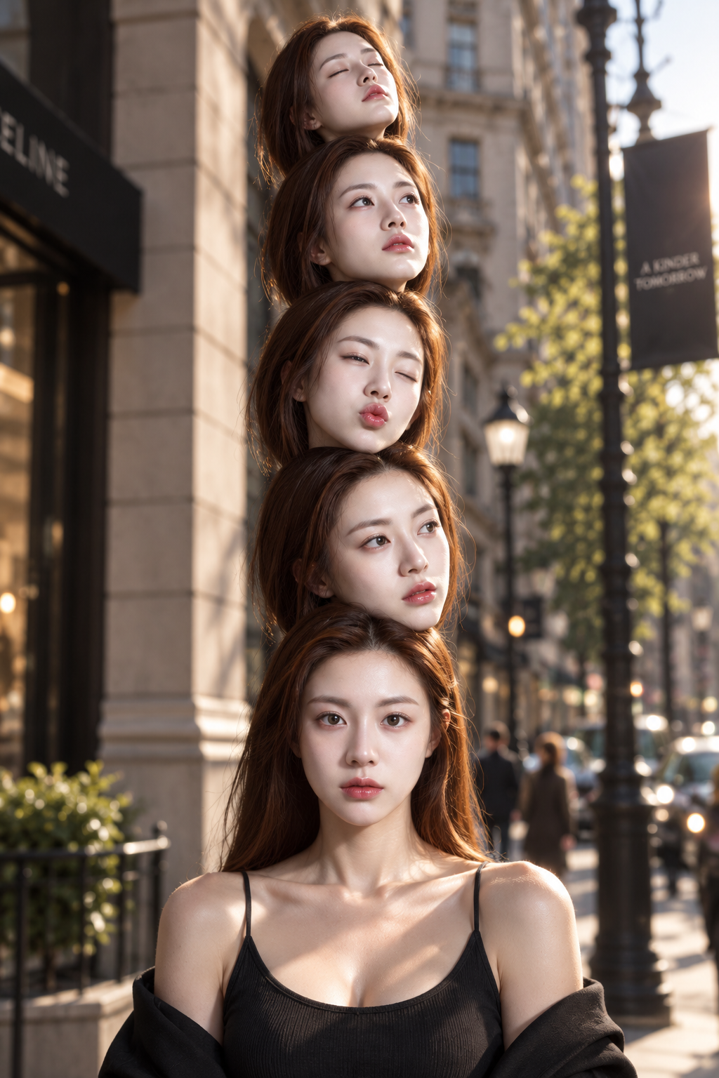 阳光街头的五头超现实肖像 — AI image creation