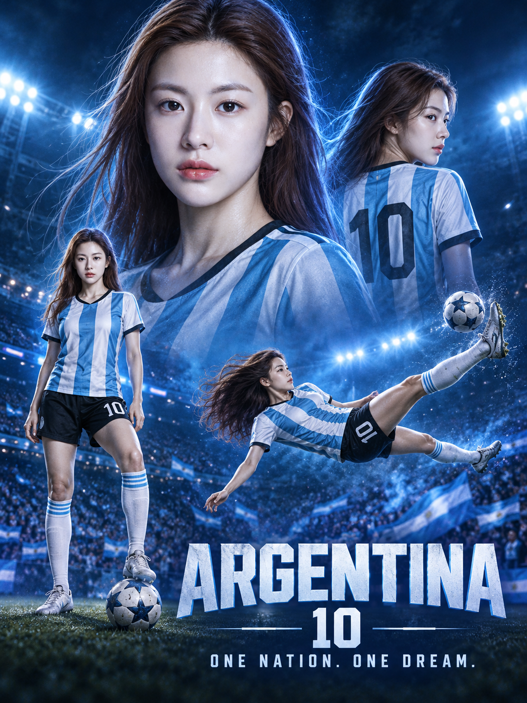 Áp phích bóng đá số 10 Argentina trên sân xanh