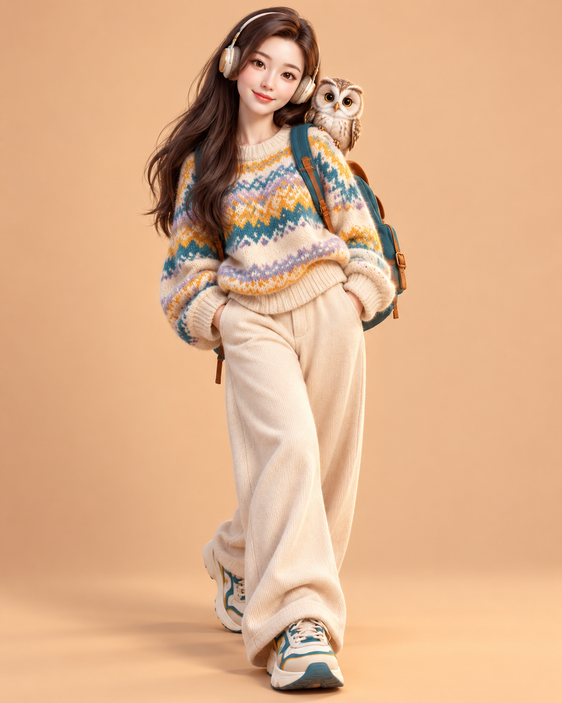오리지널 3D 성인 캐릭터와 어깨 위 동물 친구 — AI image creation