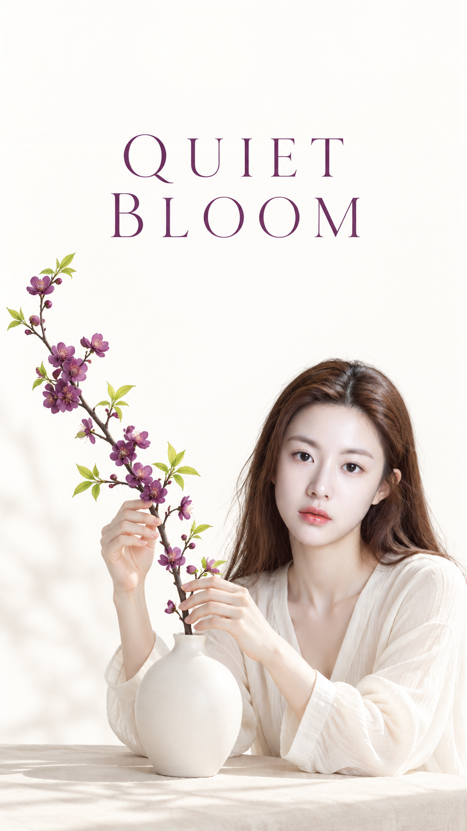禅の花枝と磁器の花瓶 大人女性向け表紙ポスターテンプレート