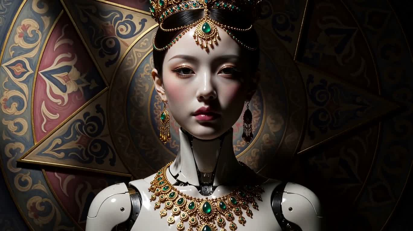 几何梦境中的机器人女王 — AI video creation