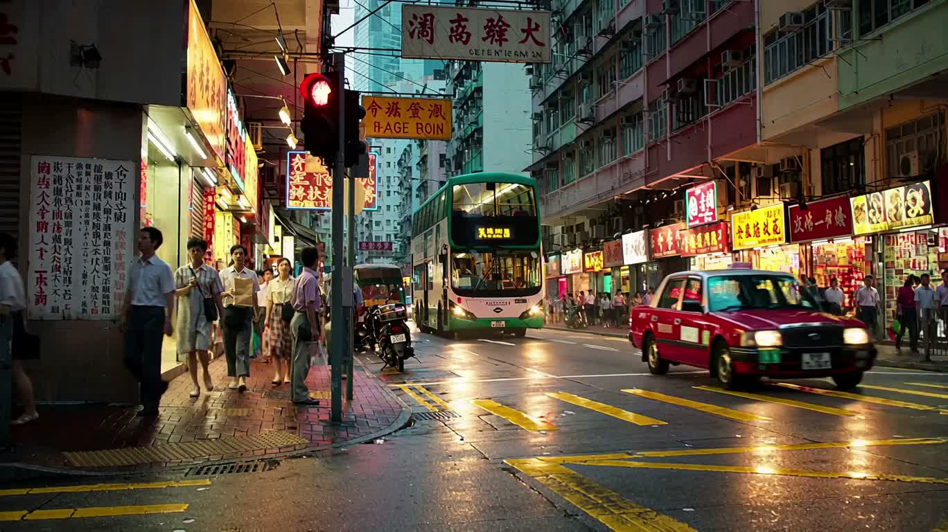 雨后霓虹下的香港街头偶遇 — AI video creation