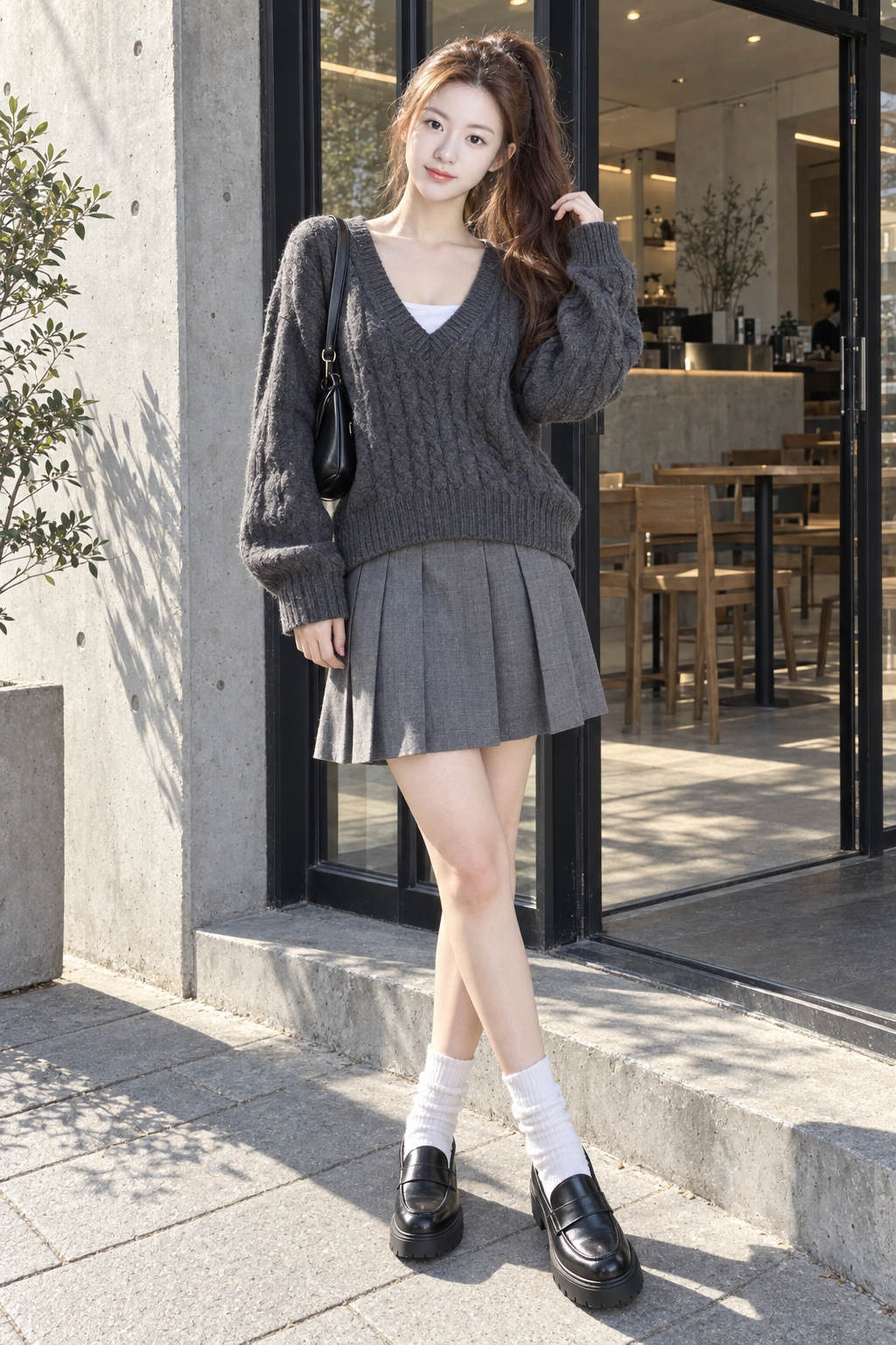 大人女性の和風カフェ前ストリートスナップテンプレート