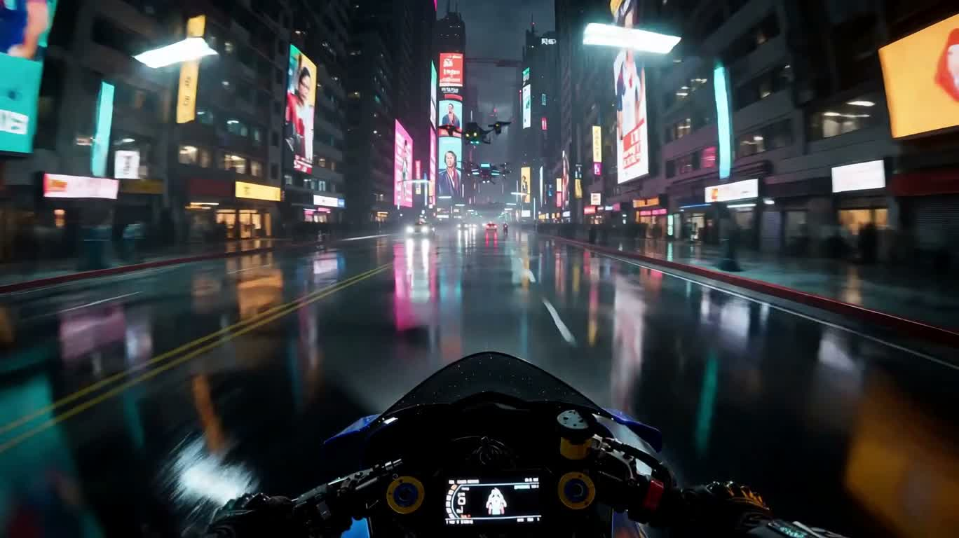 霓虹雨城极速追逐 — AI video creation