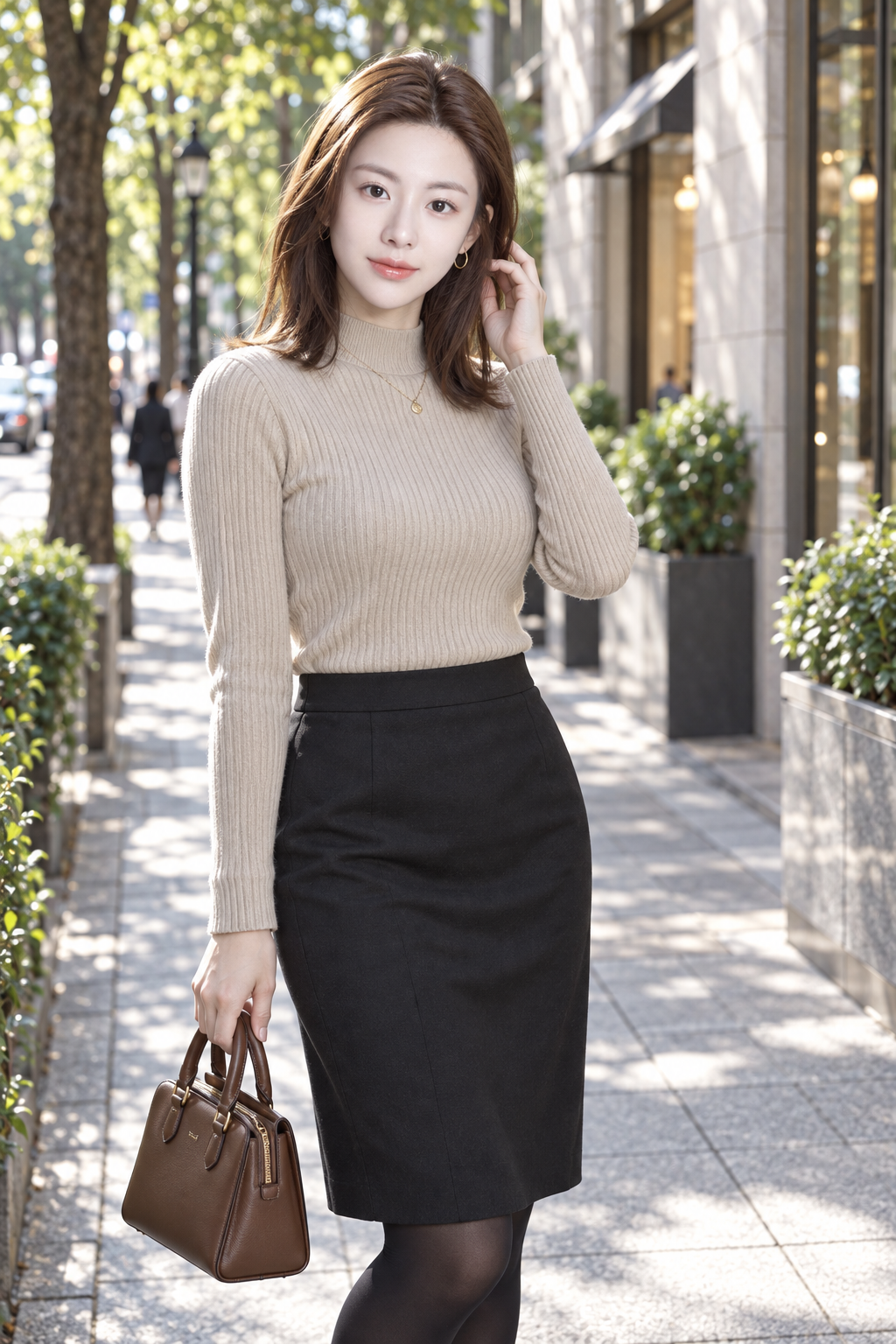Dạo phố chiều Omotesando với trang phục dệt kim thanh lịch