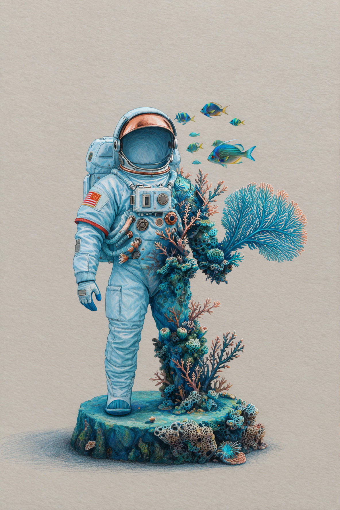 Combinaison spatiale corail · Crayon de couleur