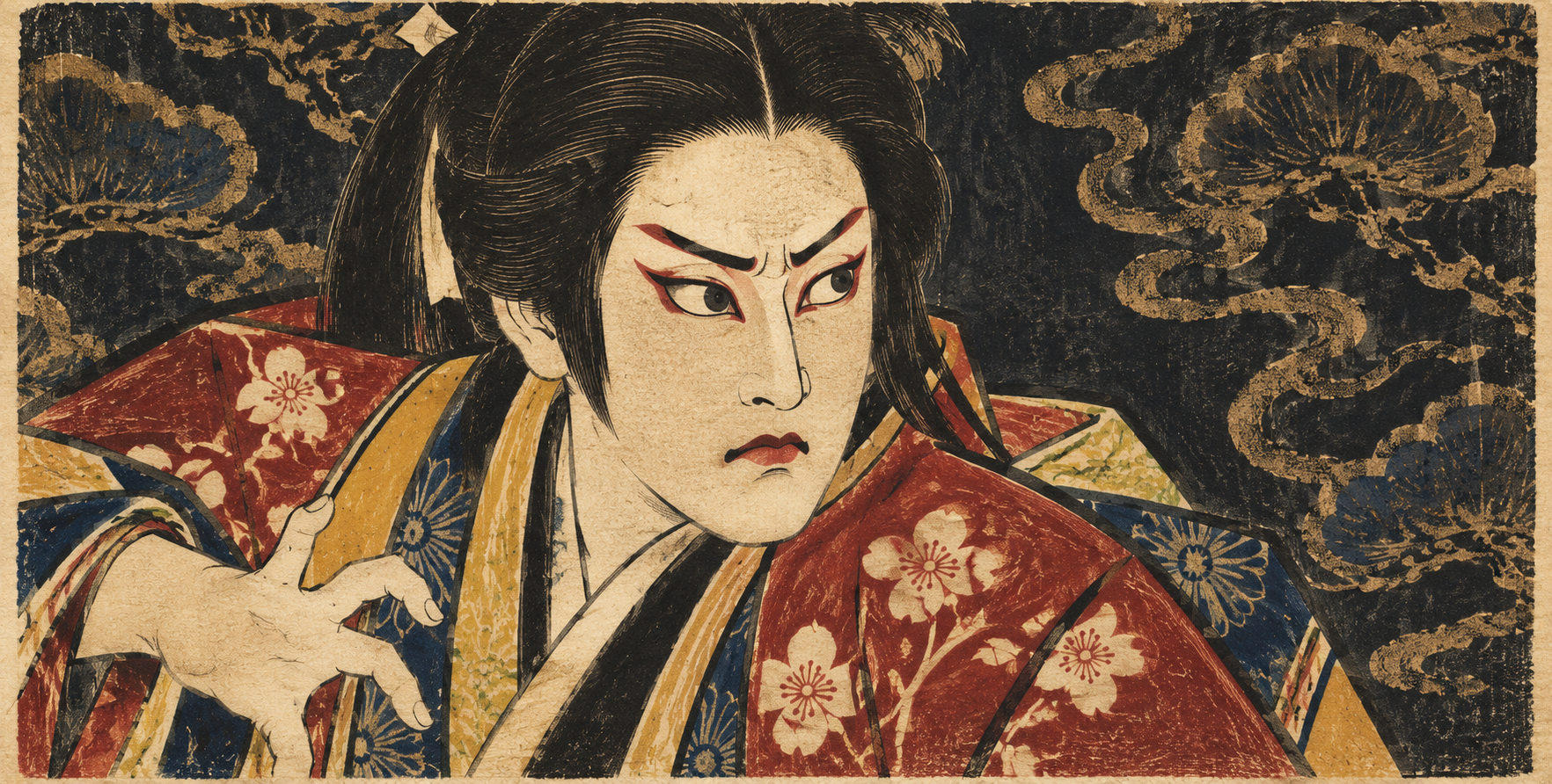 狂放写乐风浮世绘役者像 — AI image creation