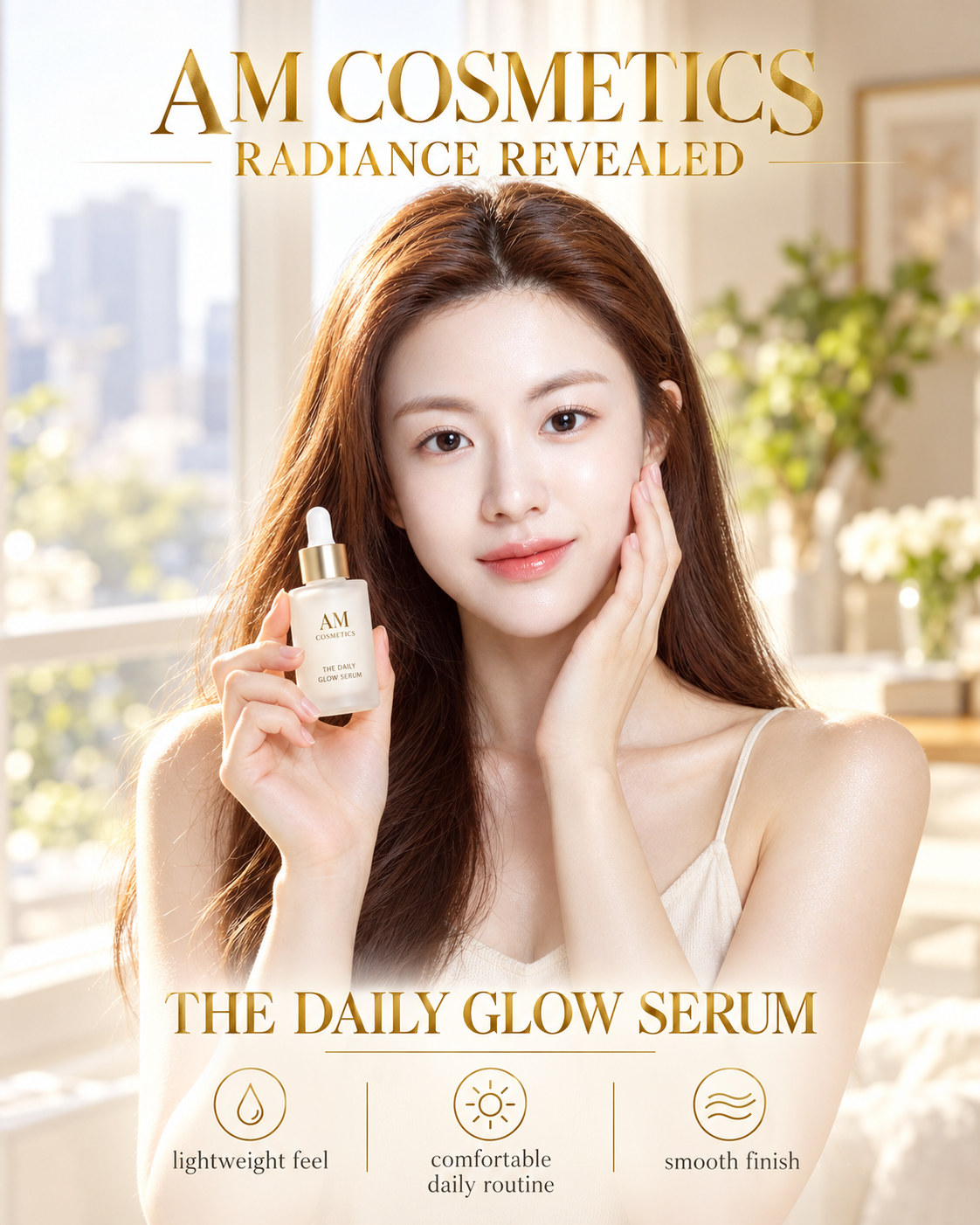 AM COSMETICS晨光精华成年女性护肤广告 — AI image creation