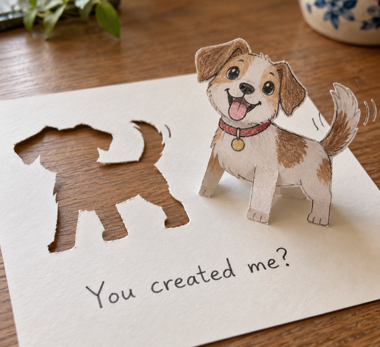 Un chien en papier se plie en volume et laisse une silhouette