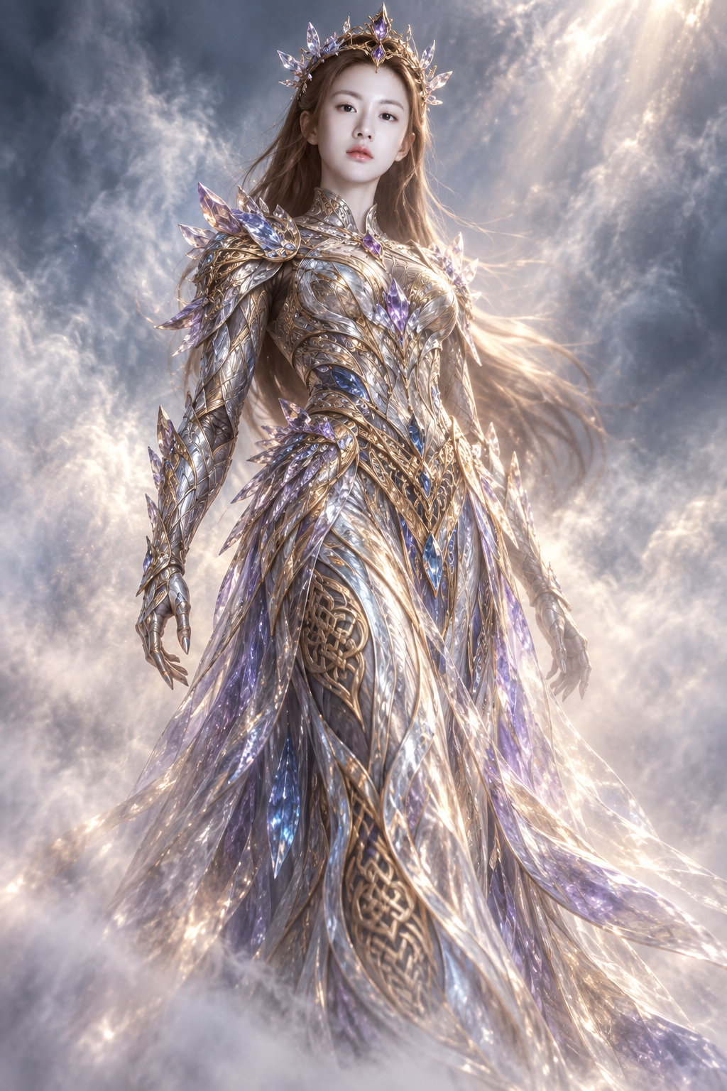 穿越迷雾的金银宝石金属女神 — AI image creation