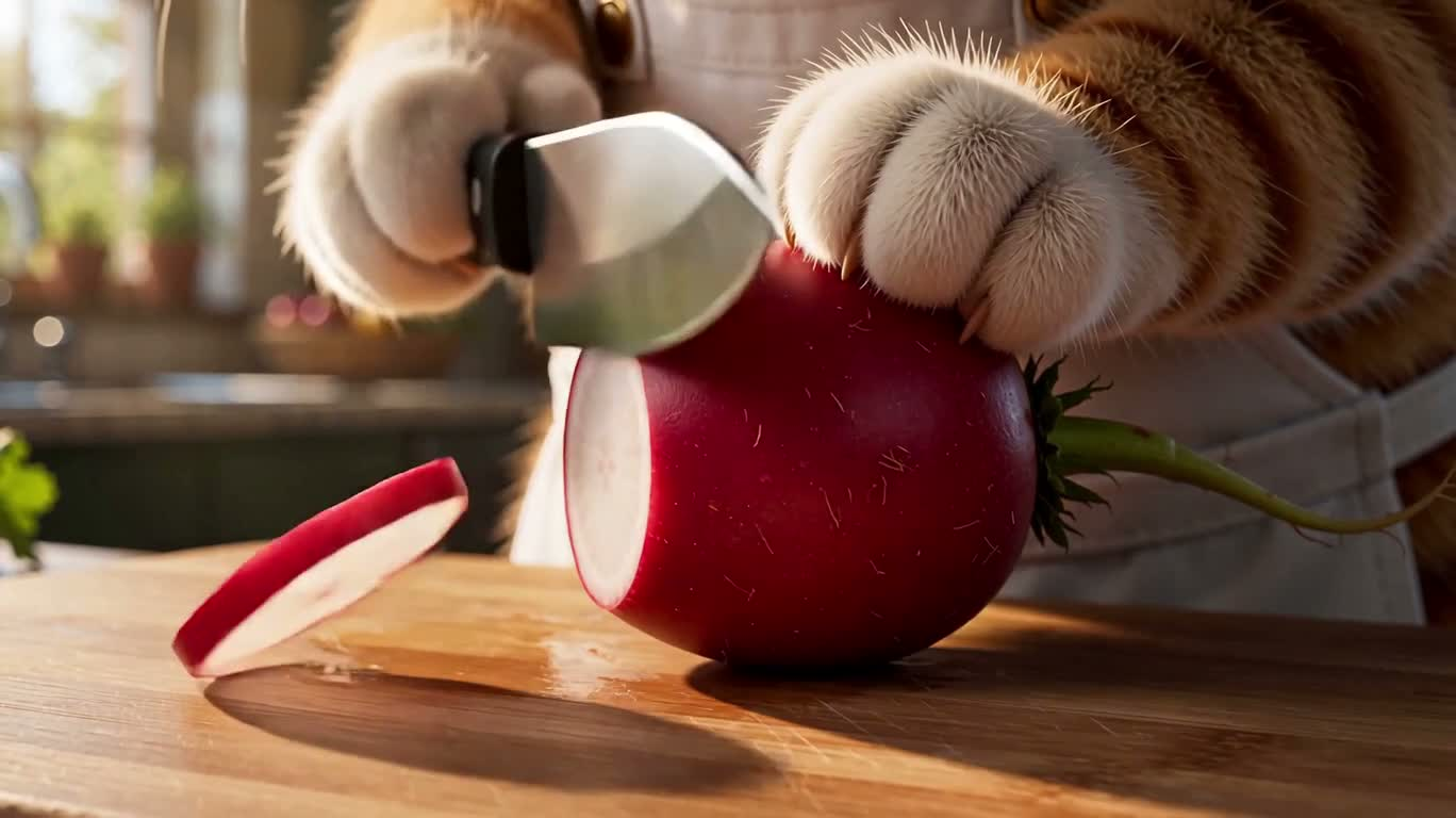 小猫厨师切萝卜 — AI video creation