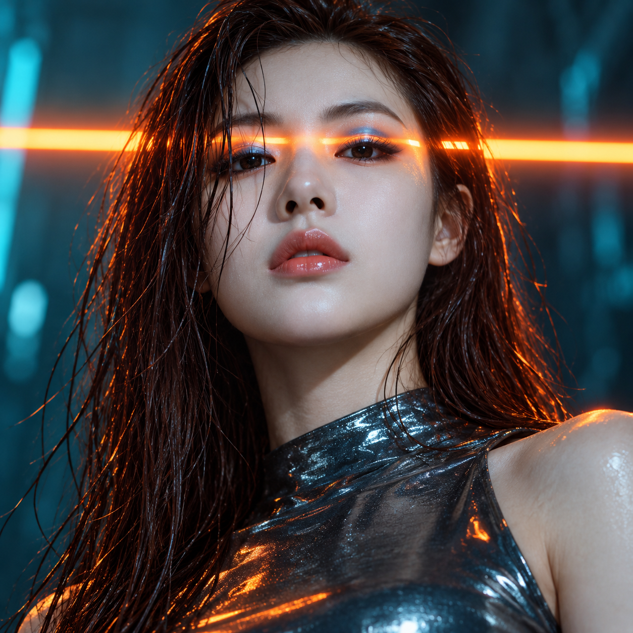 霓虹光影下的赛博朋克少女 — AI image creation