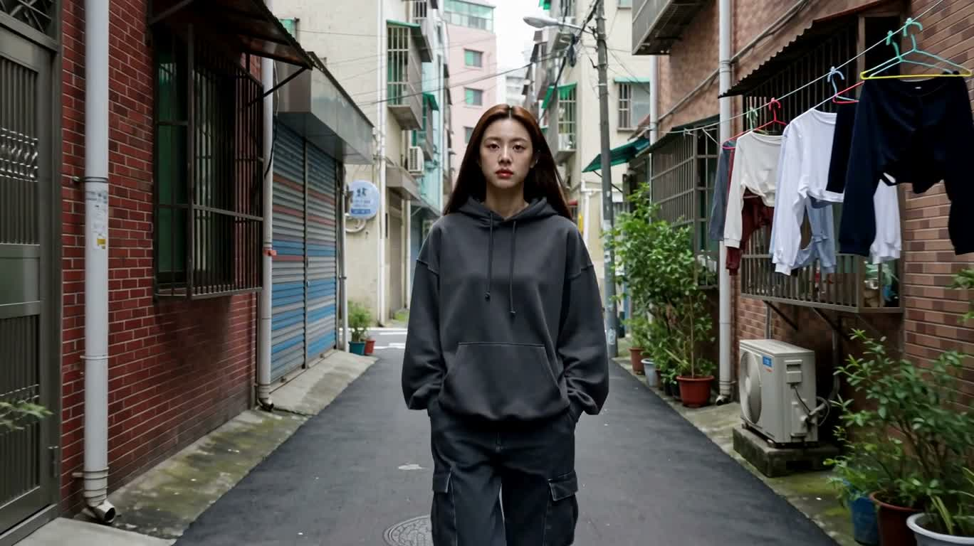 都市小巷中的自信步伐 — AI video creation