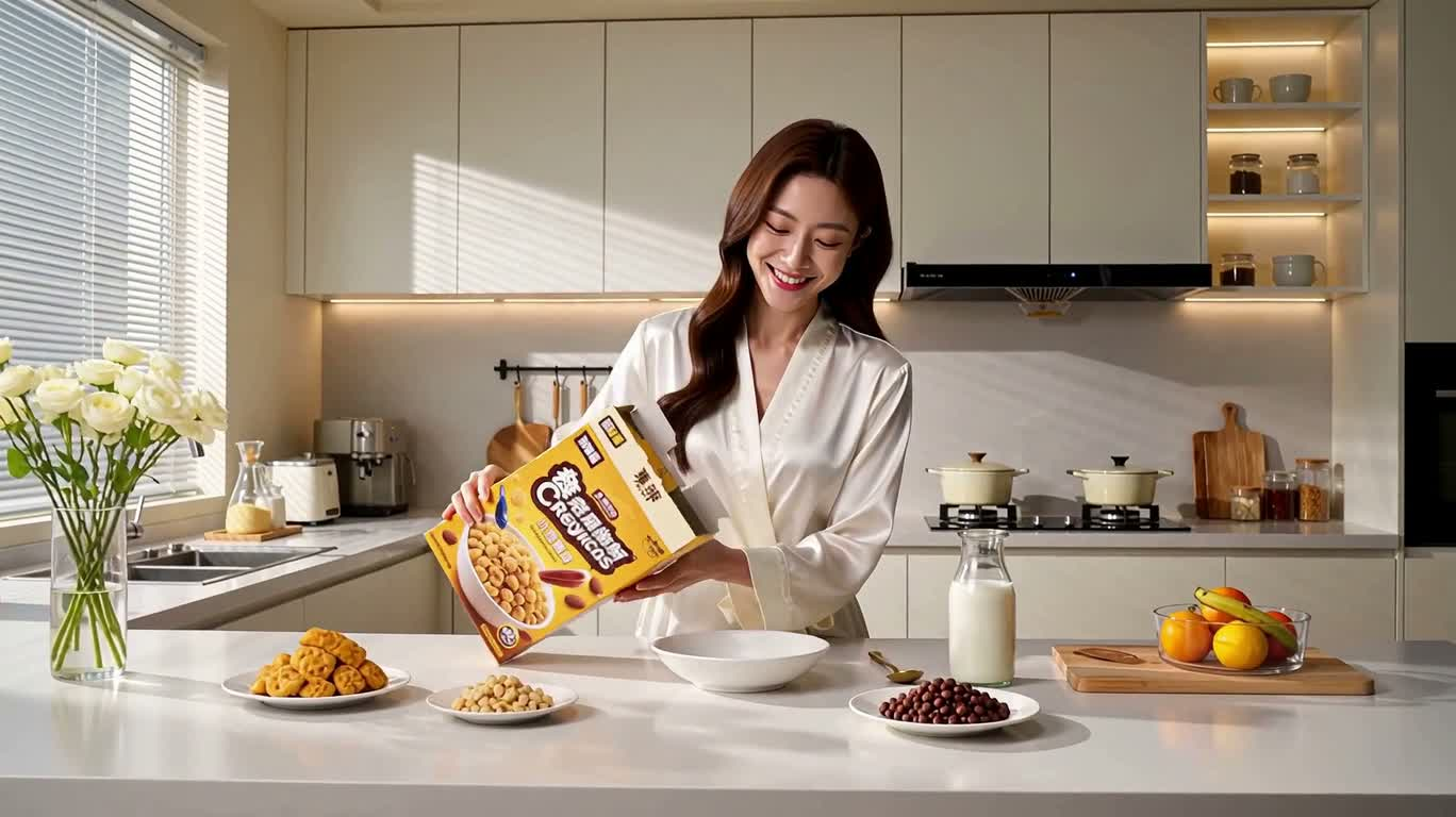 Publicité petit-déjeuner granola miel soleil — AI video creation
