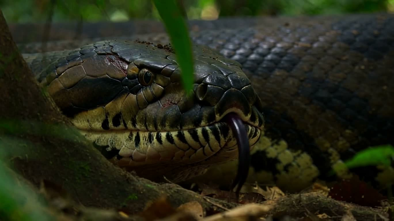 Python géant surgissant de la terre de la jungle — AI video creation