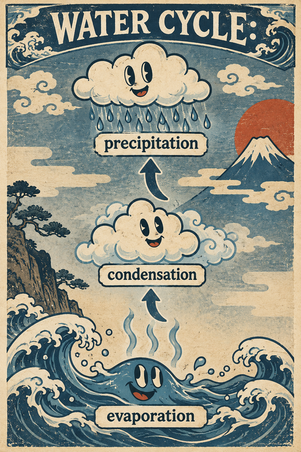 Infographie : estampe ukiyo-e et animation rétro en caoutchouc