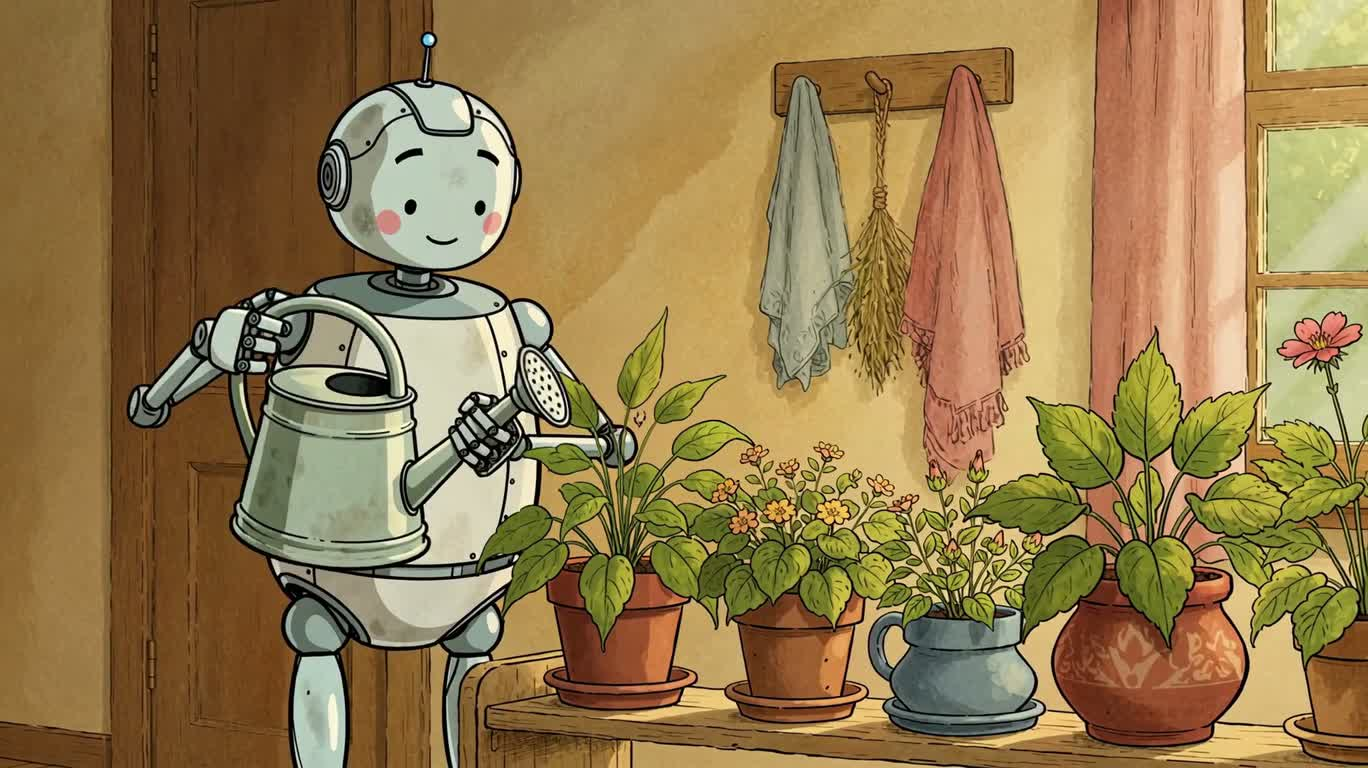 Tưới cây bên cửa sổ — AI video creation
