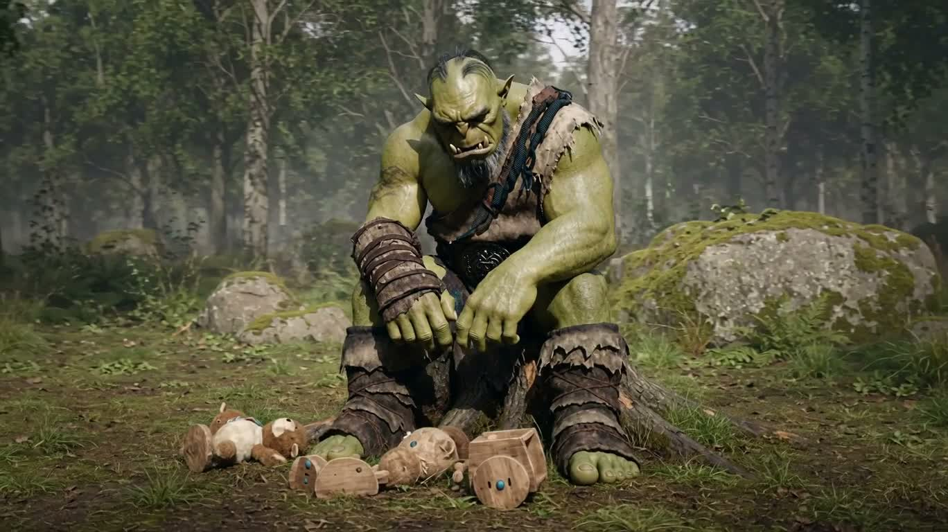 Orc triste près de la souche — AI video creation