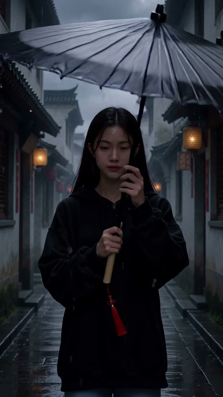우산 속 흰 고양이의 환상 변신