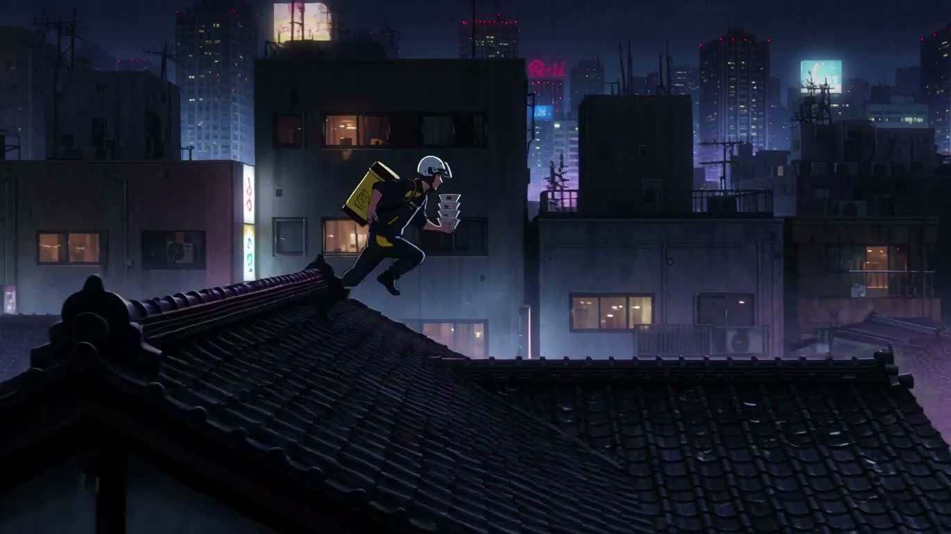 Giao ramen khẩn trên sân thượng neon
